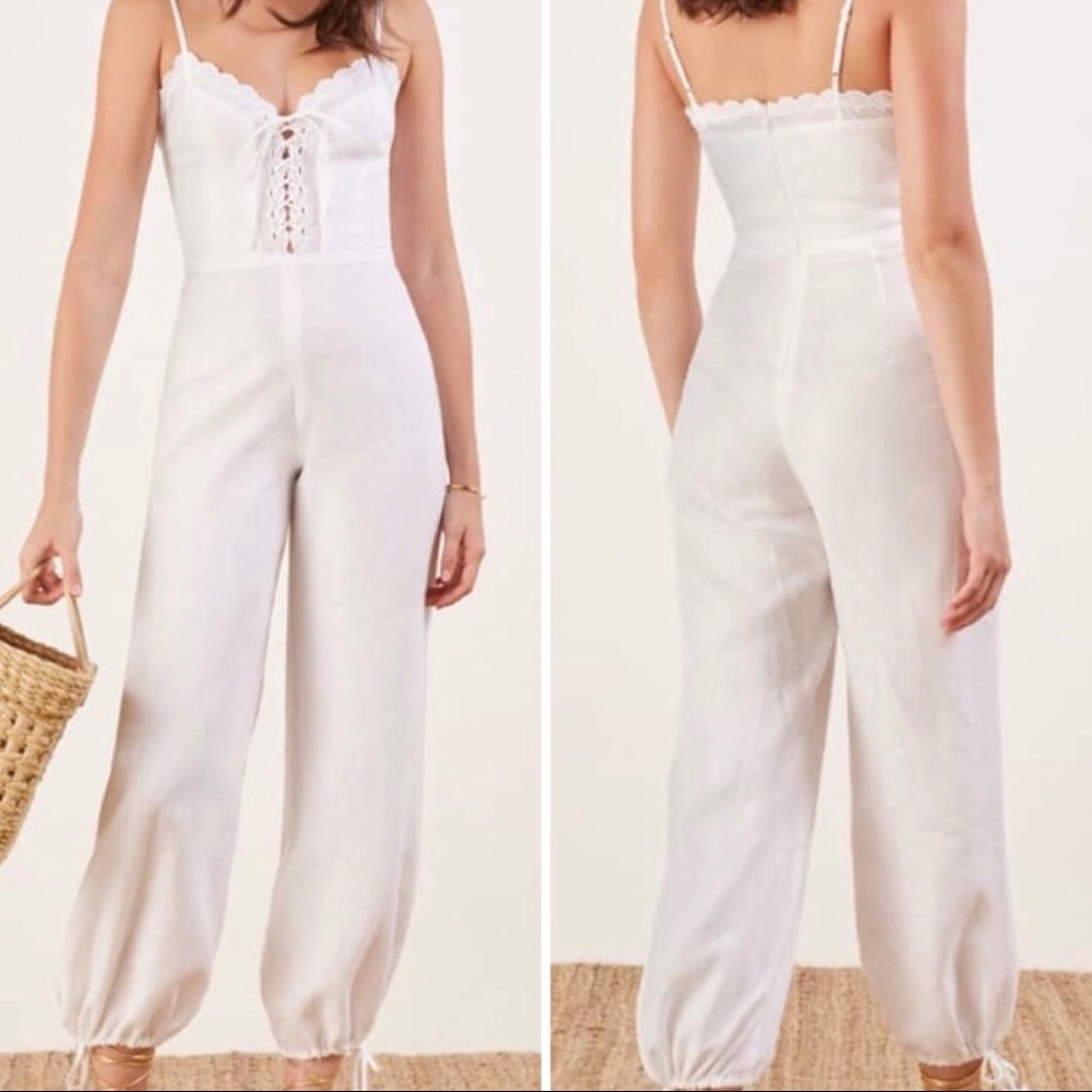 Reformation Rose Wide Leg Lace Up Linen Jumpsuit